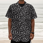 Motorcycle Parts Pattern Print Textured Short Sleeve Shirt