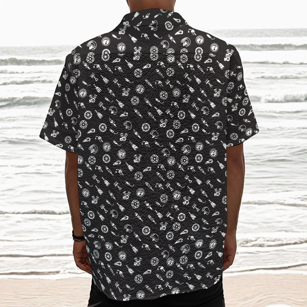 Motorcycle Parts Pattern Print Textured Short Sleeve Shirt