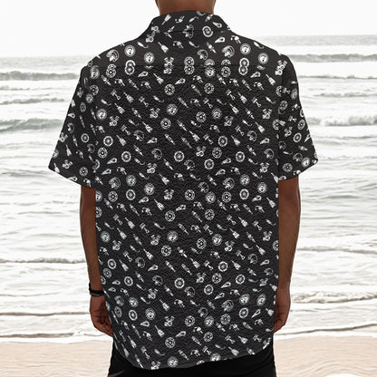Motorcycle Parts Pattern Print Textured Short Sleeve Shirt