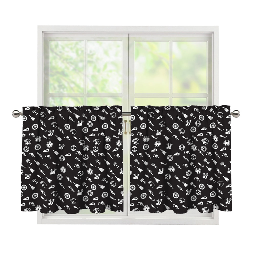 Motorcycle Parts Pattern Print Tier Curtains