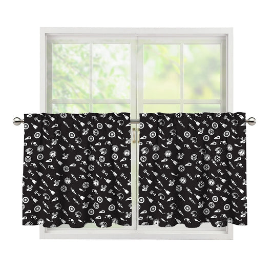 Motorcycle Parts Pattern Print Tier Curtains