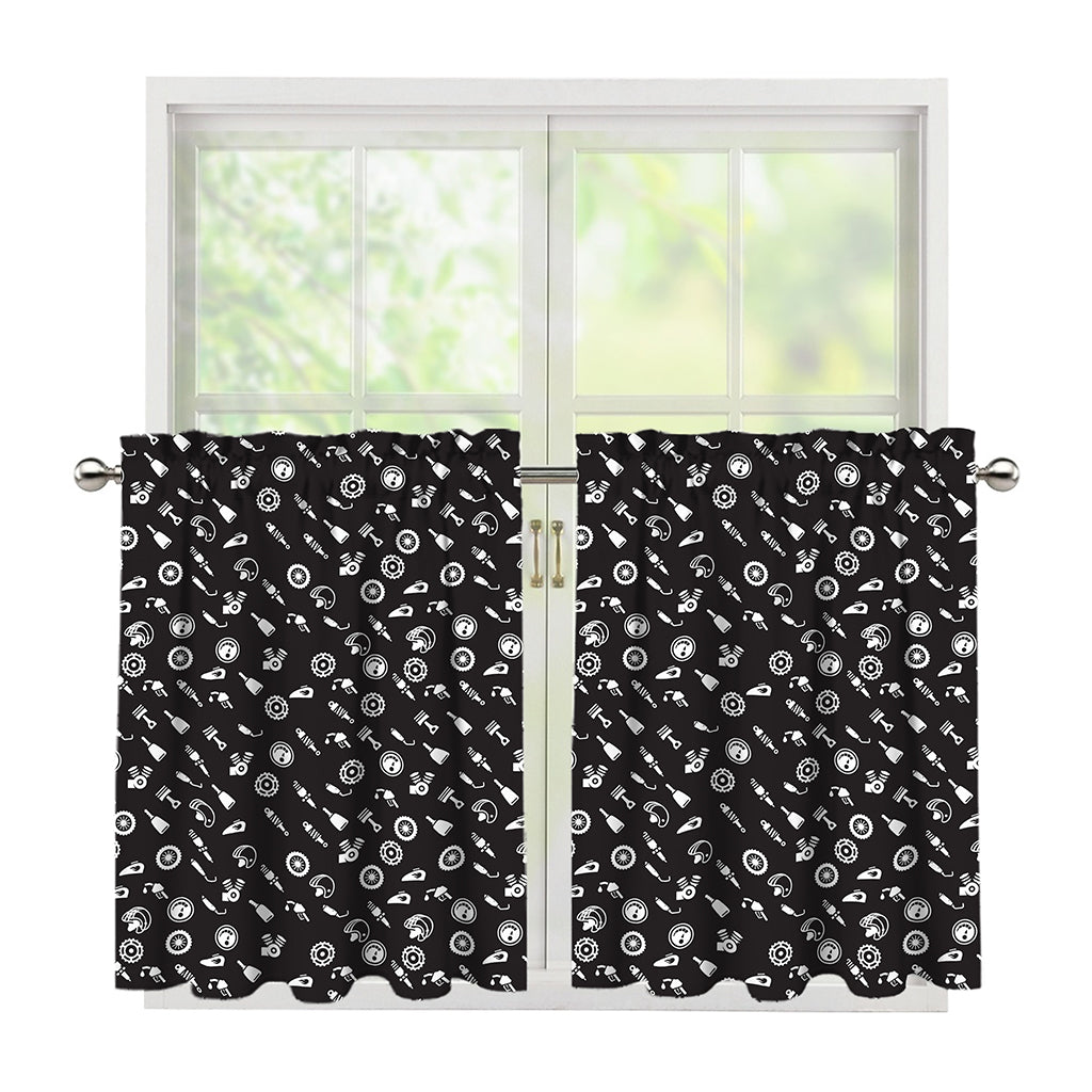 Motorcycle Parts Pattern Print Tier Curtains
