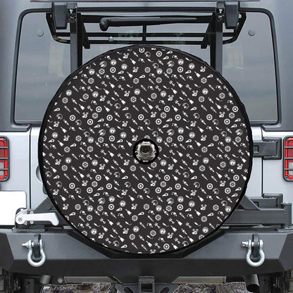 Motorcycle Parts Pattern Print Tire Cover With Camera Hole