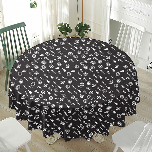Motorcycle Parts Pattern Print Waterproof Round Tablecloth