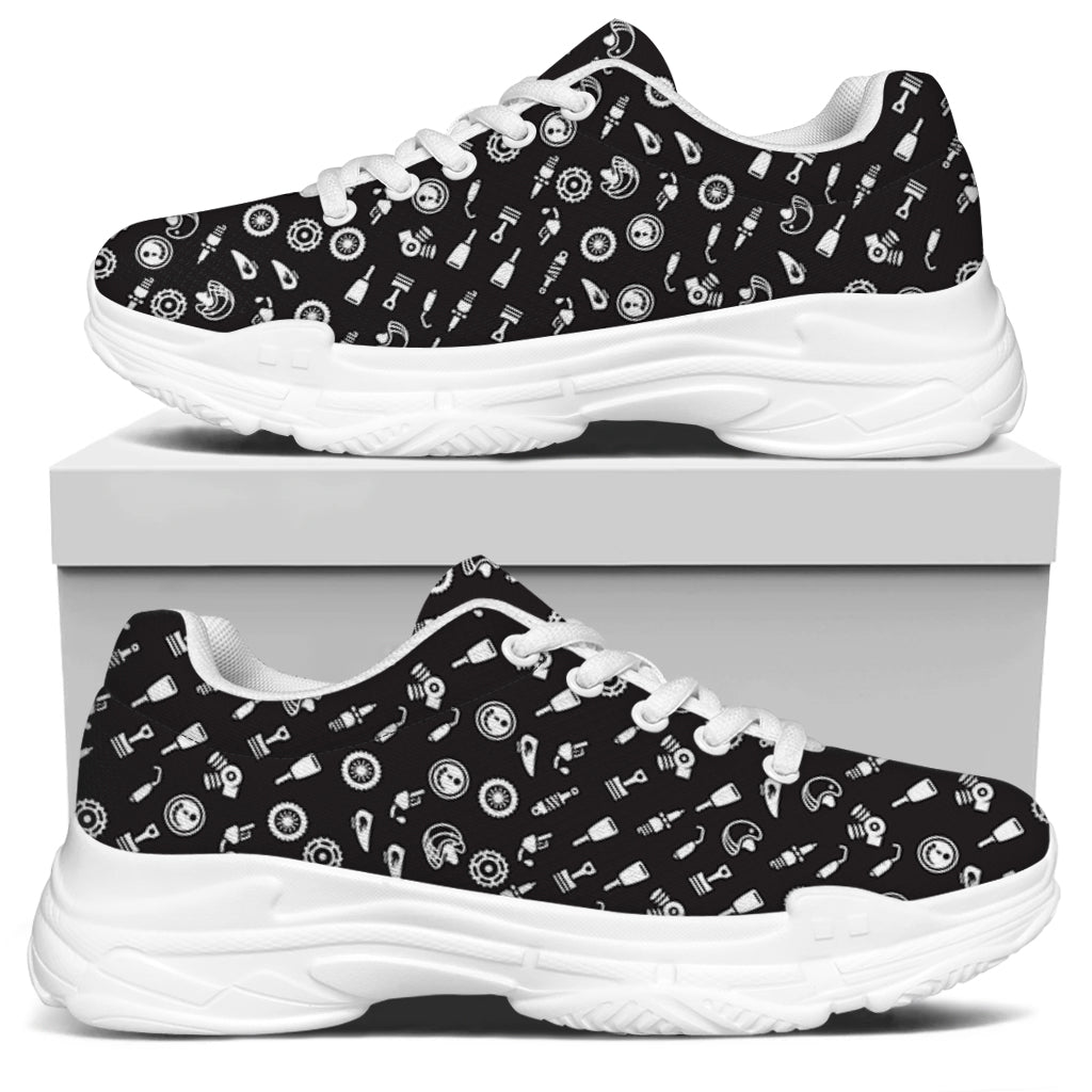 Motorcycle Parts Pattern Print White Chunky Shoes