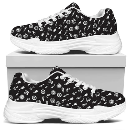 Motorcycle Parts Pattern Print White Chunky Shoes