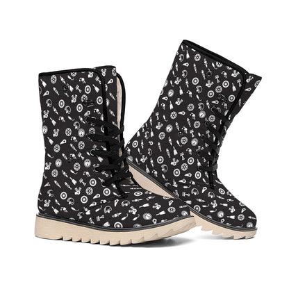 Motorcycle Parts Pattern Print Winter Boots