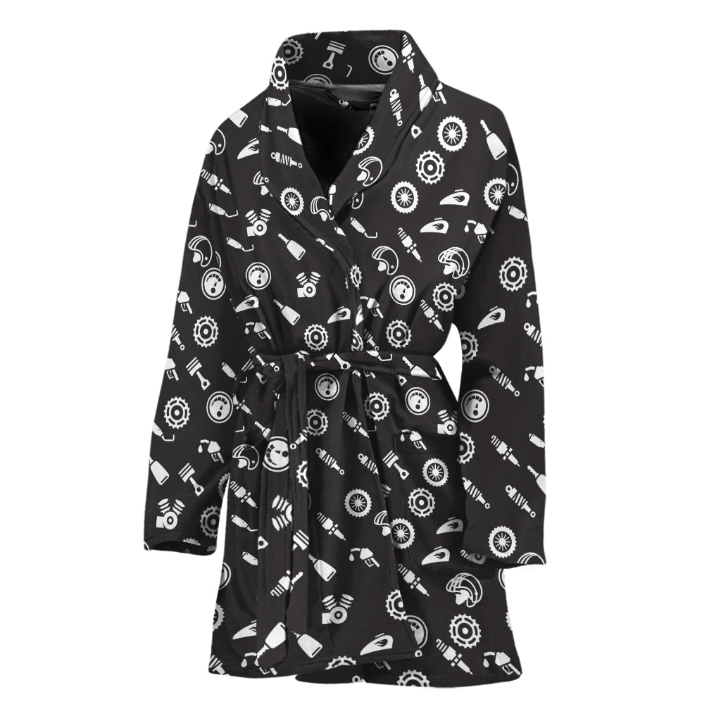Motorcycle Parts Pattern Print Women's Bathrobe