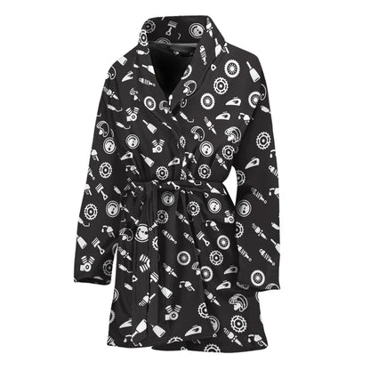 Motorcycle Parts Pattern Print Women's Bathrobe