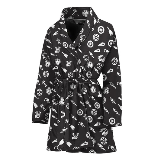 Motorcycle Parts Pattern Print Women's Bathrobe