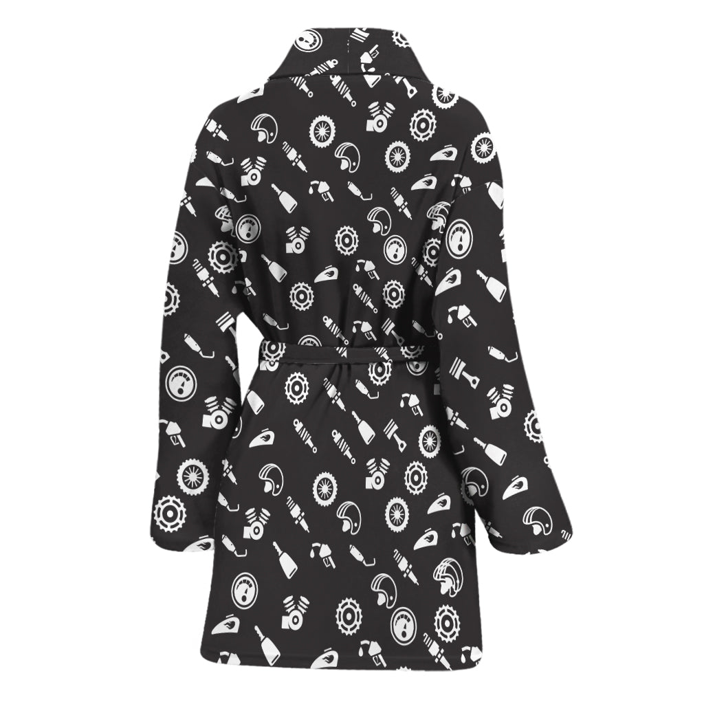 Motorcycle Parts Pattern Print Women's Bathrobe