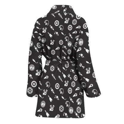 Motorcycle Parts Pattern Print Women's Bathrobe