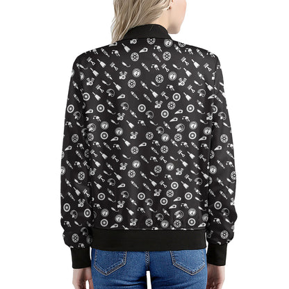 Motorcycle Parts Pattern Print Women's Bomber Jacket