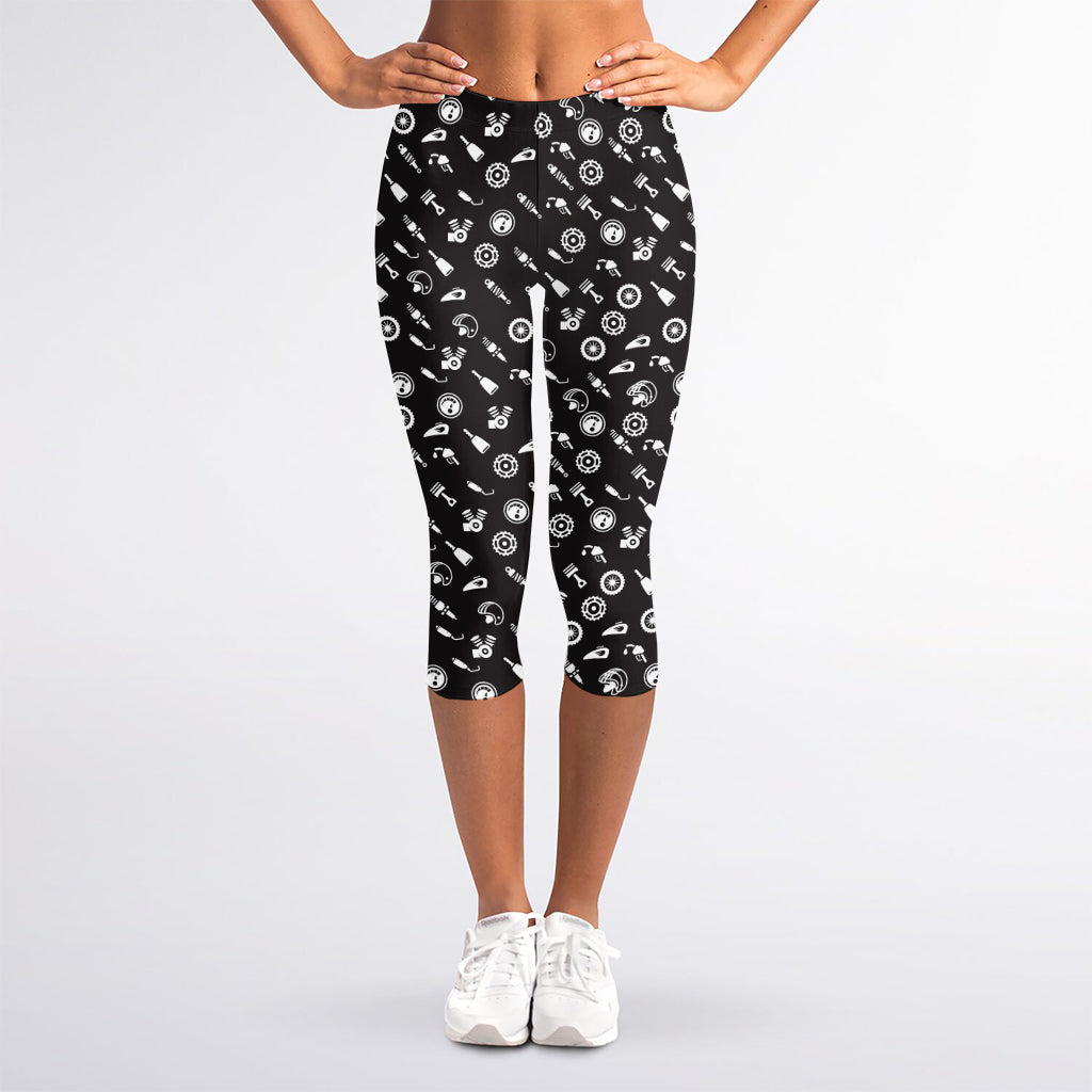 Motorcycle Parts Pattern Print Women's Capri Leggings