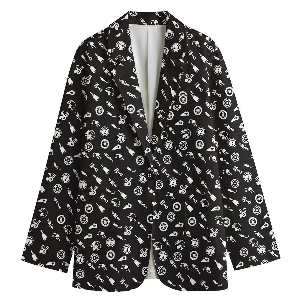 Motorcycle Parts Pattern Print Women's Cotton Blazer