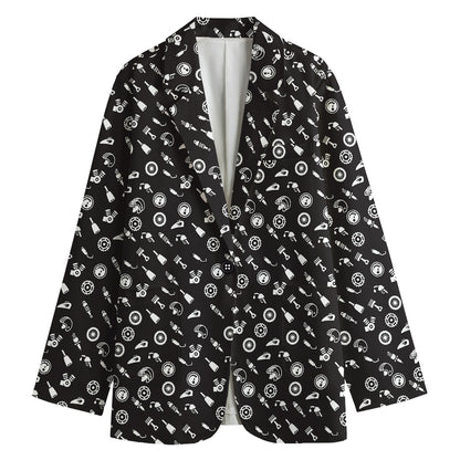 Motorcycle Parts Pattern Print Women's Cotton Blazer