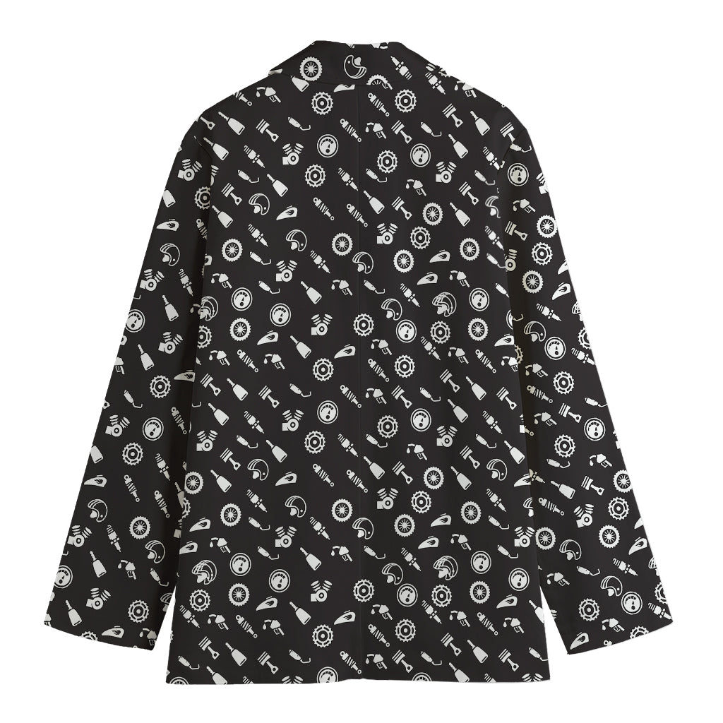 Motorcycle Parts Pattern Print Women's Cotton Blazer