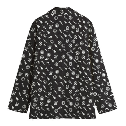 Motorcycle Parts Pattern Print Women's Cotton Blazer