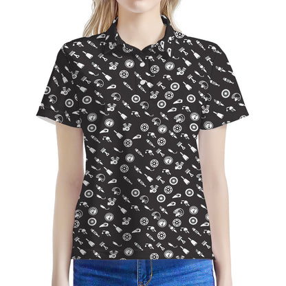 Motorcycle Parts Pattern Print Women's Polo Shirt