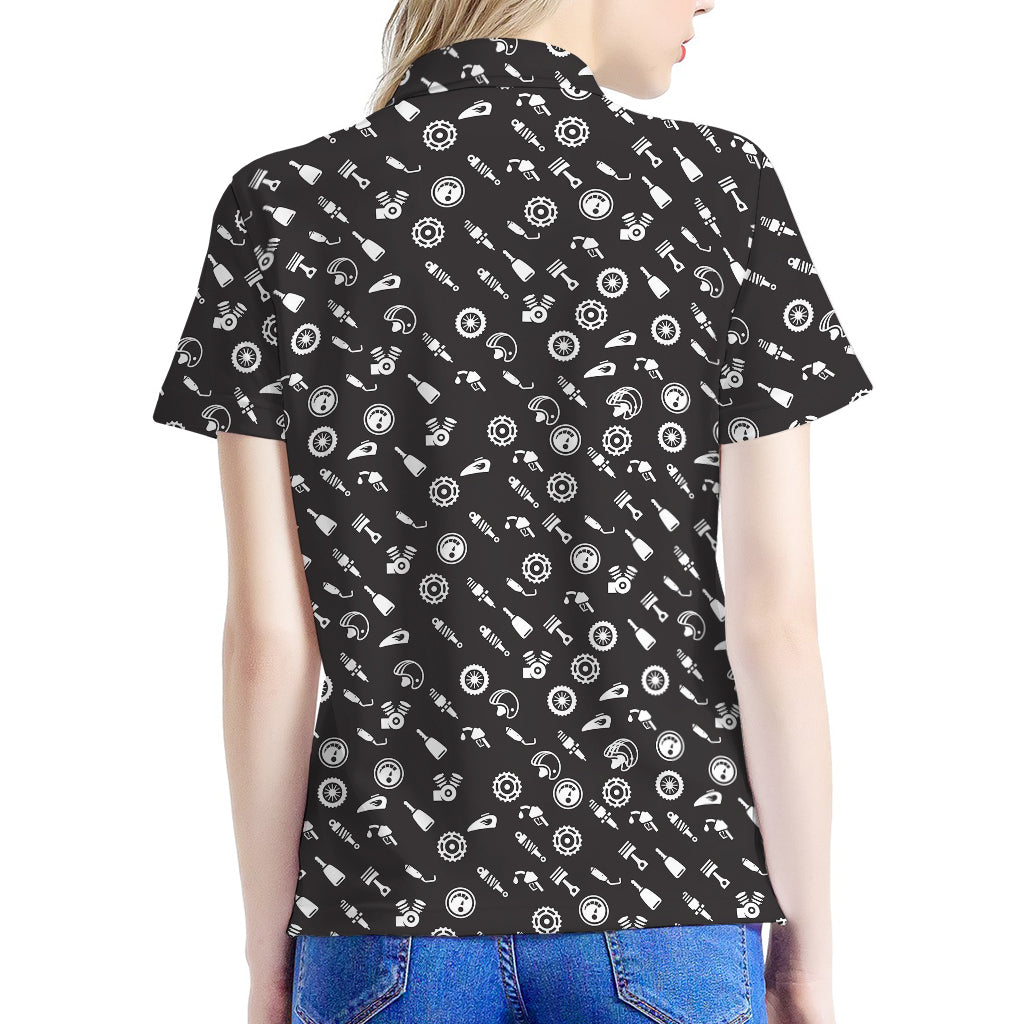 Motorcycle Parts Pattern Print Women's Polo Shirt