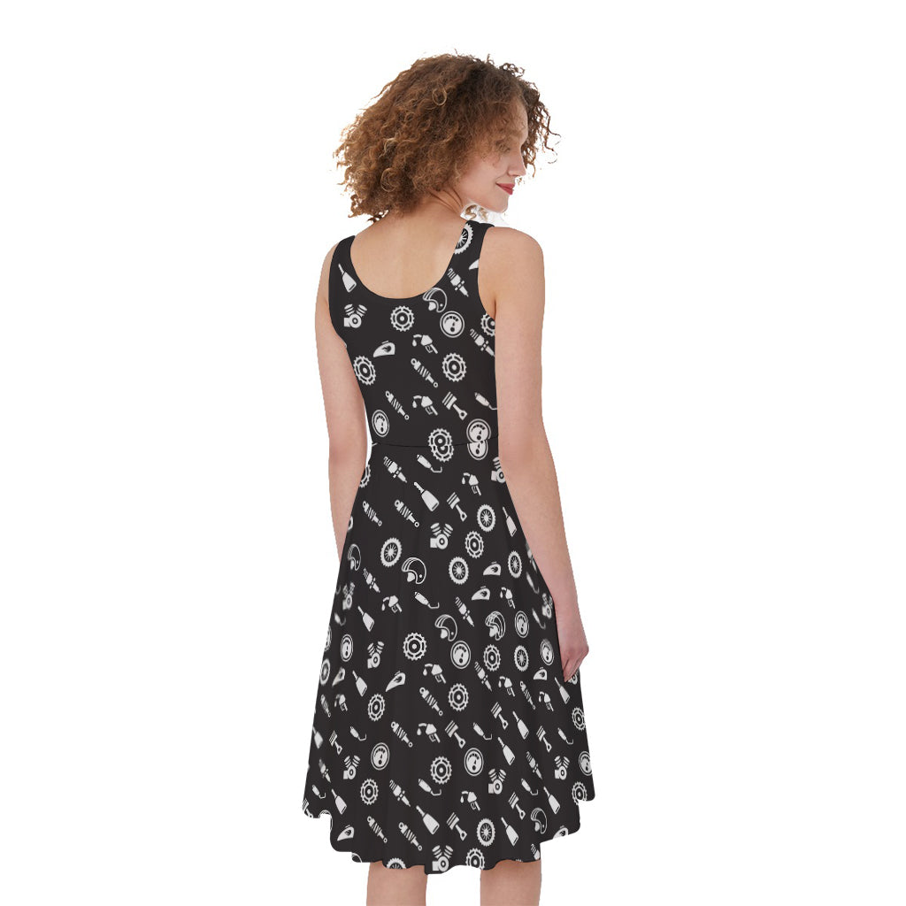 Motorcycle Parts Pattern Print Women's Sleeveless Dress