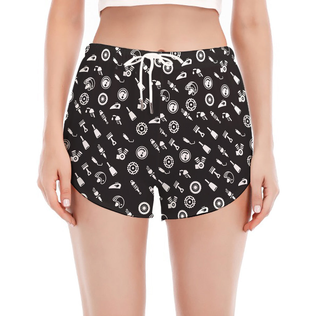 Motorcycle Parts Pattern Print Women's Split Running Shorts