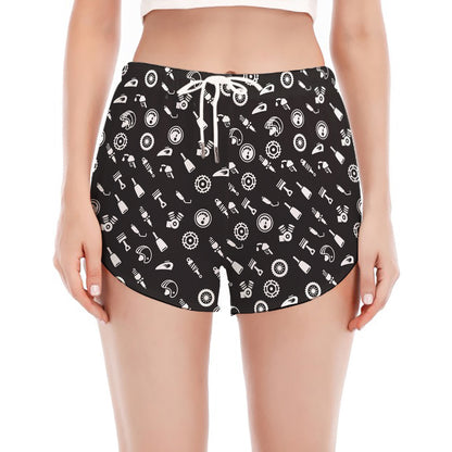 Motorcycle Parts Pattern Print Women's Split Running Shorts
