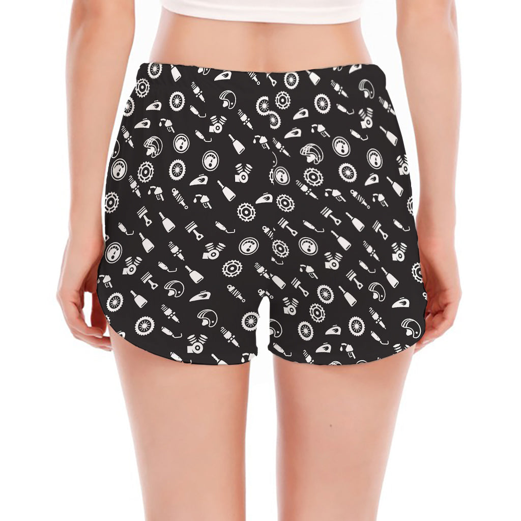 Motorcycle Parts Pattern Print Women's Split Running Shorts