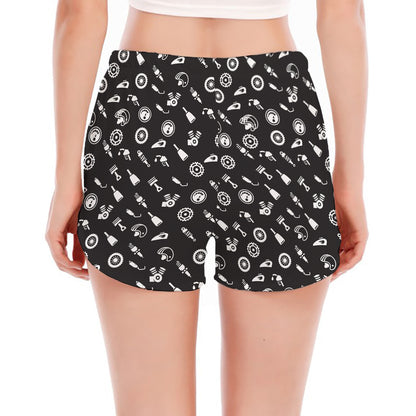 Motorcycle Parts Pattern Print Women's Split Running Shorts