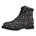 Motorcycle Parts Pattern Print Padded Collar Lace Up Boots