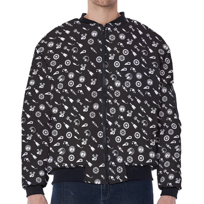 Motorcycle Parts Pattern Print Zip Sleeve Bomber Jacket