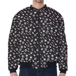 Motorcycle Parts Pattern Print Zip Sleeve Bomber Jacket