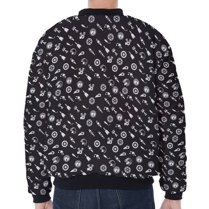 Motorcycle Parts Pattern Print Zip Sleeve Bomber Jacket