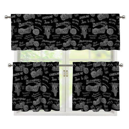 Motorcycle Quote Pattern Print 3 Piece Kitchen Curtains