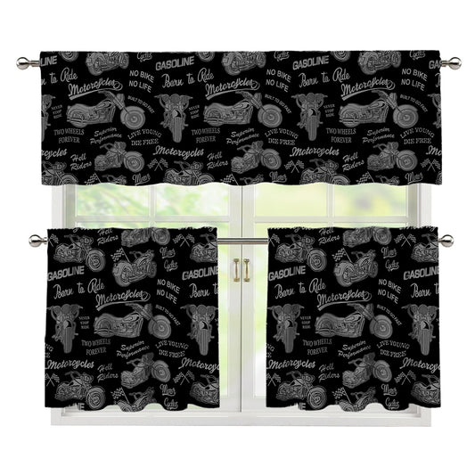 Motorcycle Quote Pattern Print 3 Piece Kitchen Curtains