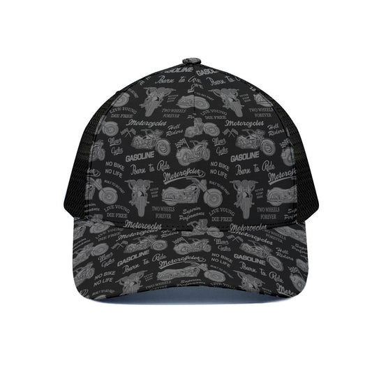 Motorcycle Quote Pattern Print Black Mesh Trucker Cap
