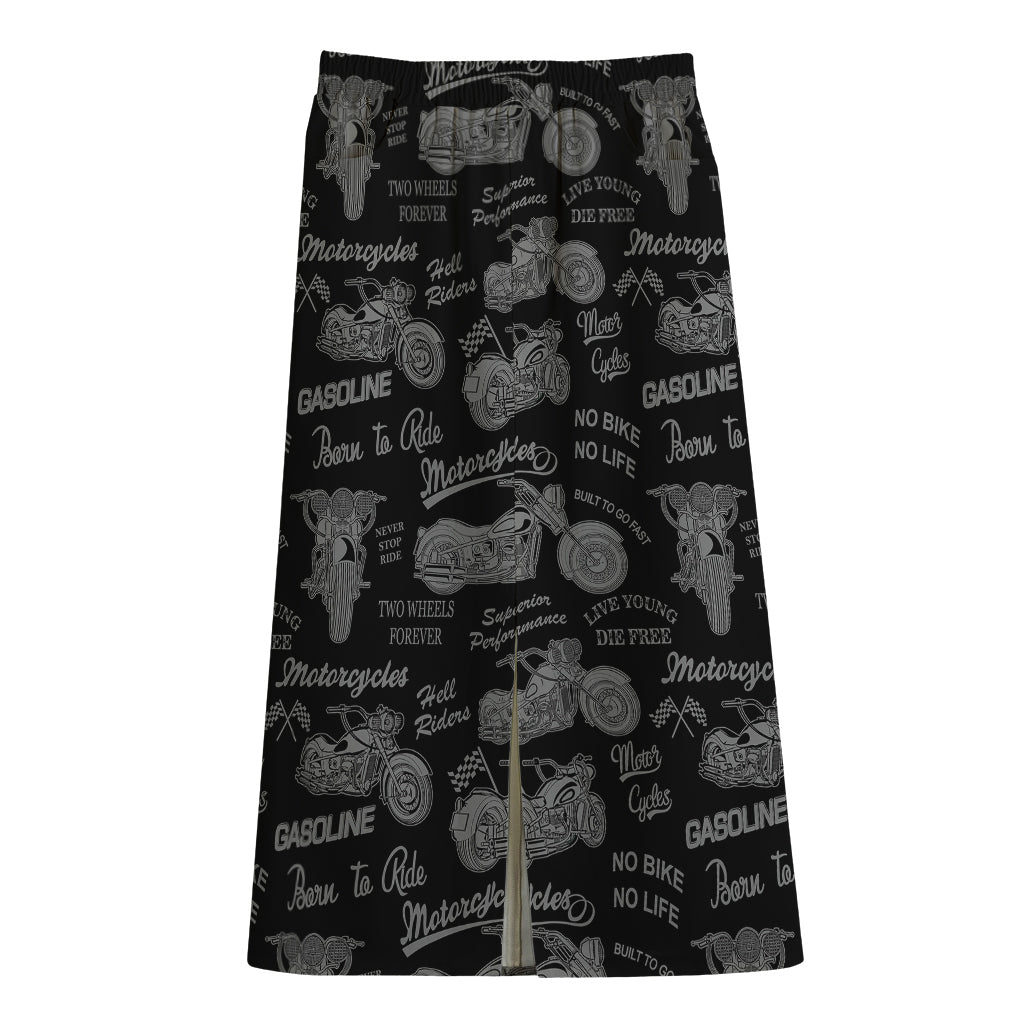 Motorcycle Quote Pattern Print Cotton Front Slit Maxi Skirt