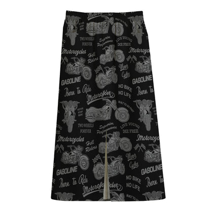 Motorcycle Quote Pattern Print Cotton Front Slit Maxi Skirt