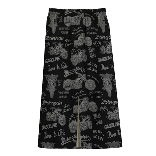 Motorcycle Quote Pattern Print Cotton Front Slit Maxi Skirt
