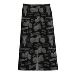 Motorcycle Quote Pattern Print Cotton Front Slit Maxi Skirt