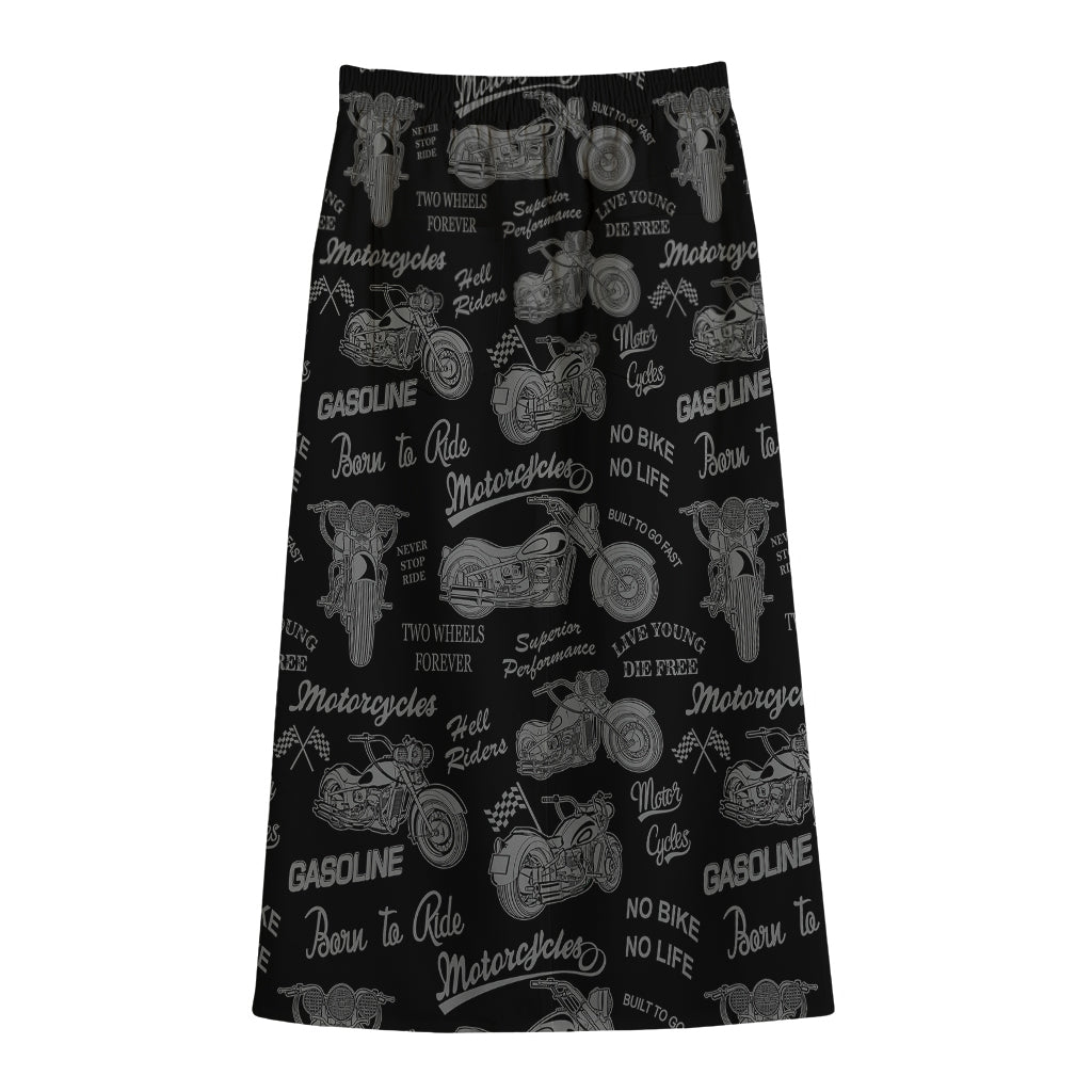 Motorcycle Quote Pattern Print Cotton Front Slit Maxi Skirt