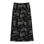 Motorcycle Quote Pattern Print Cotton Front Slit Maxi Skirt