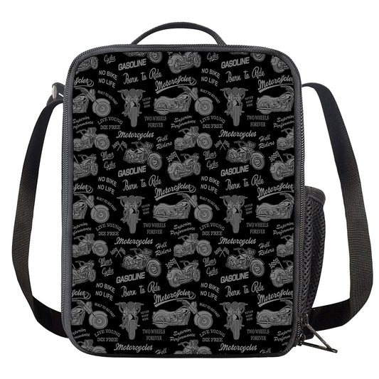 Motorcycle Quote Pattern Print Crossbody Lunch Bag