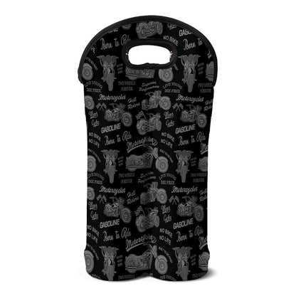 Motorcycle Quote Pattern Print Double Neoprene Wine Tote