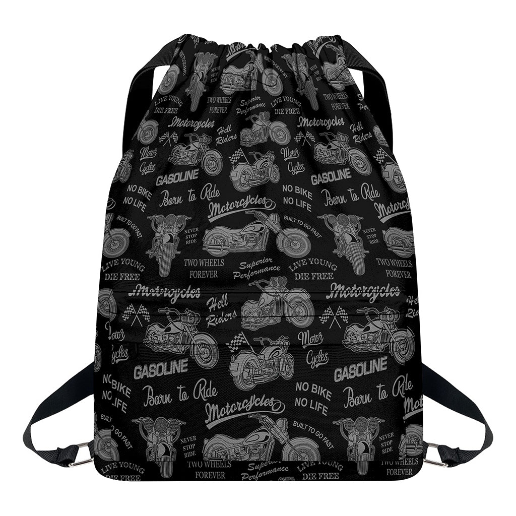 Motorcycle Quote Pattern Print Drawstring Backpack