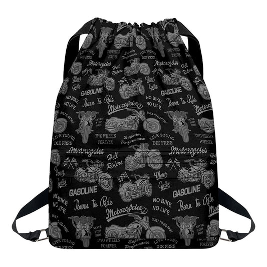 Motorcycle Quote Pattern Print Drawstring Backpack