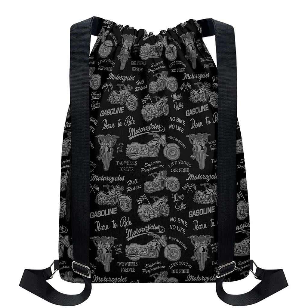 Motorcycle Quote Pattern Print Drawstring Backpack