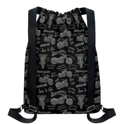 Motorcycle Quote Pattern Print Drawstring Backpack