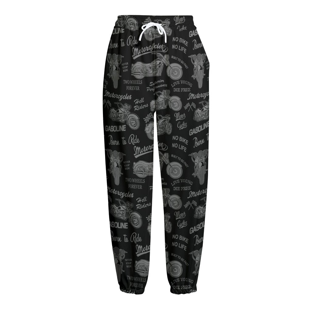 Motorcycle Quote Pattern Print Fleece Lined Knit Pants