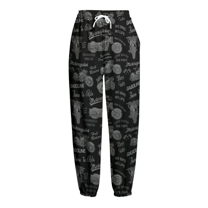 Motorcycle Quote Pattern Print Fleece Lined Knit Pants